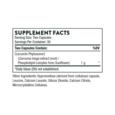 Thorne Curcumin Phytosome Supplement Facts Label