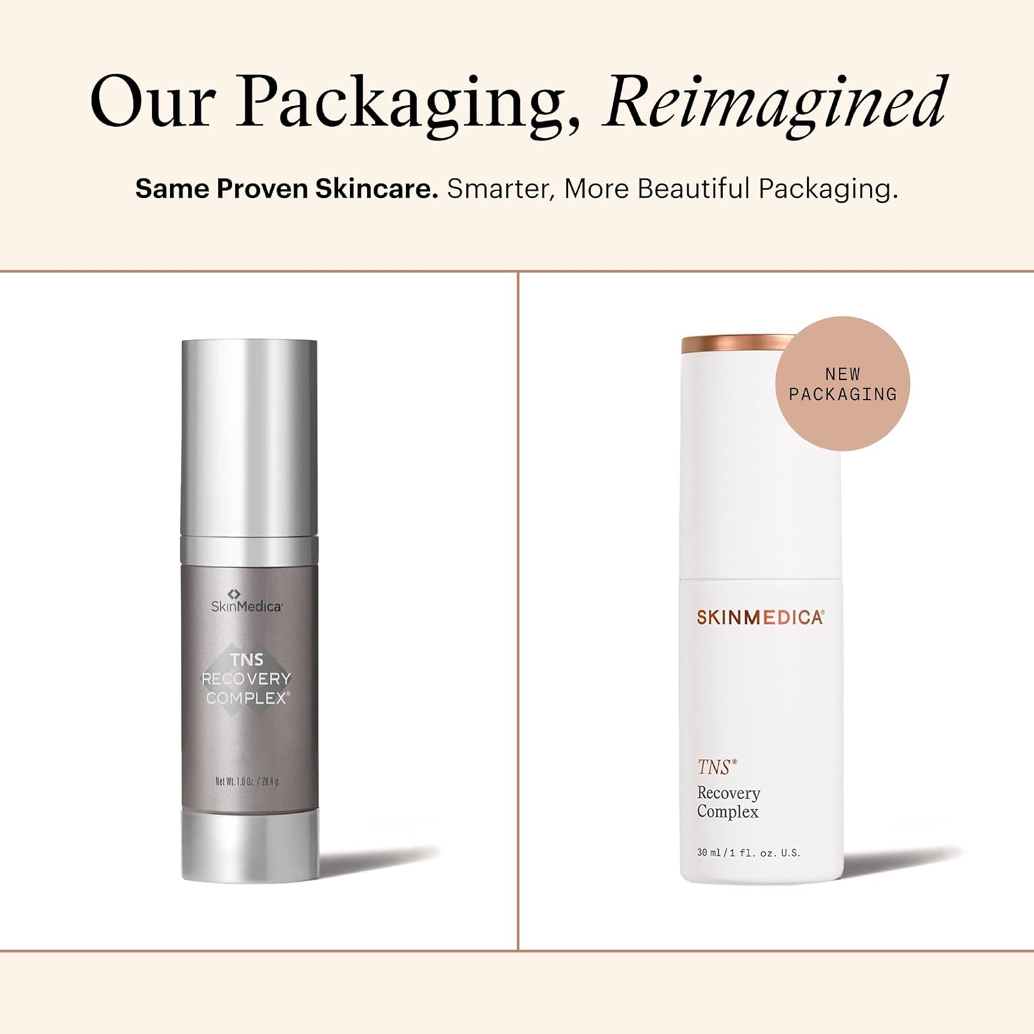 SkinMedica TNS Recovery Complex new packaging bottle design