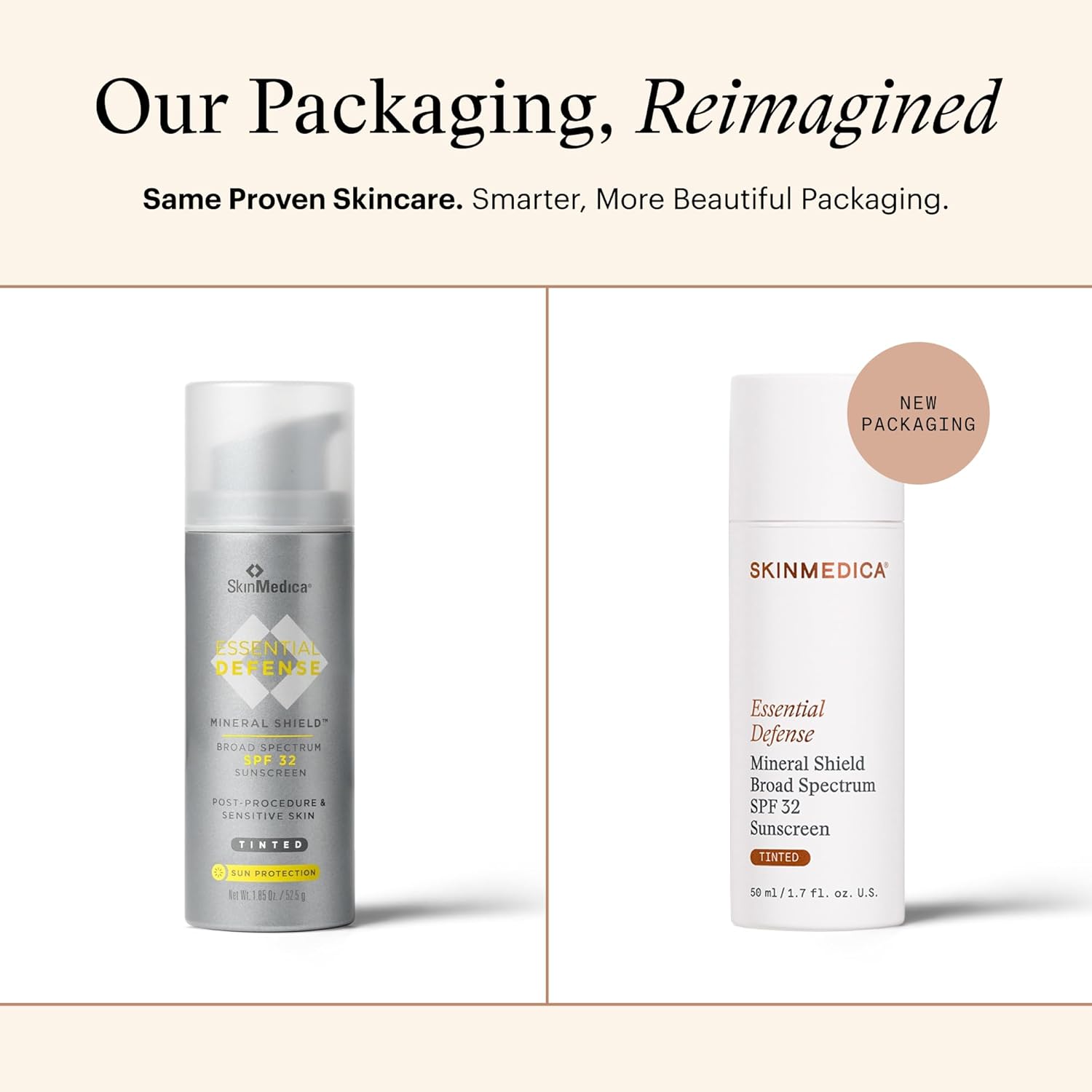 SkinMedica Essential Defense Mineral Shield Broad Spectum SPF 32 sunscreen new packaging updated bottle
