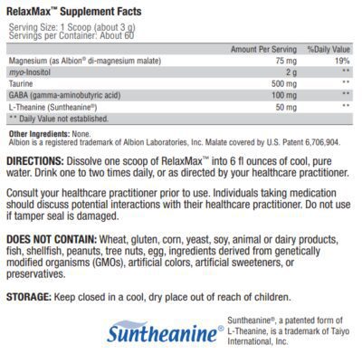 RelaxMax Supplement Facts
