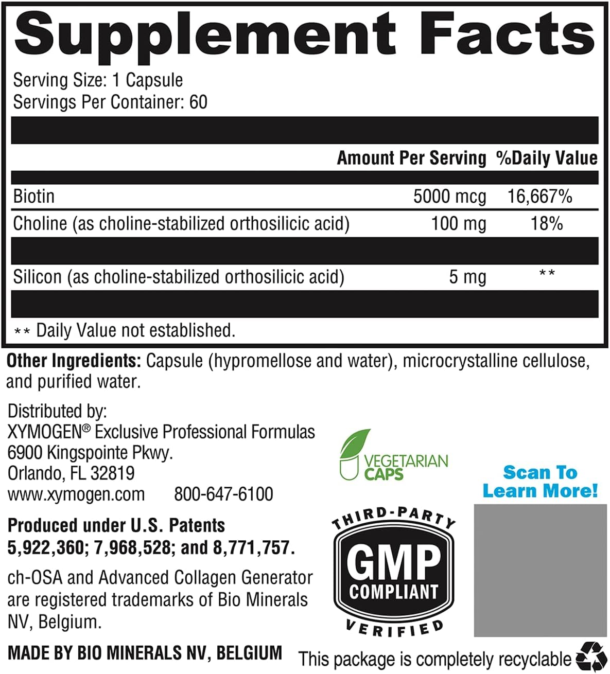 Xymogen RegeneMax Plus 60 capsules supplement facts ingredients