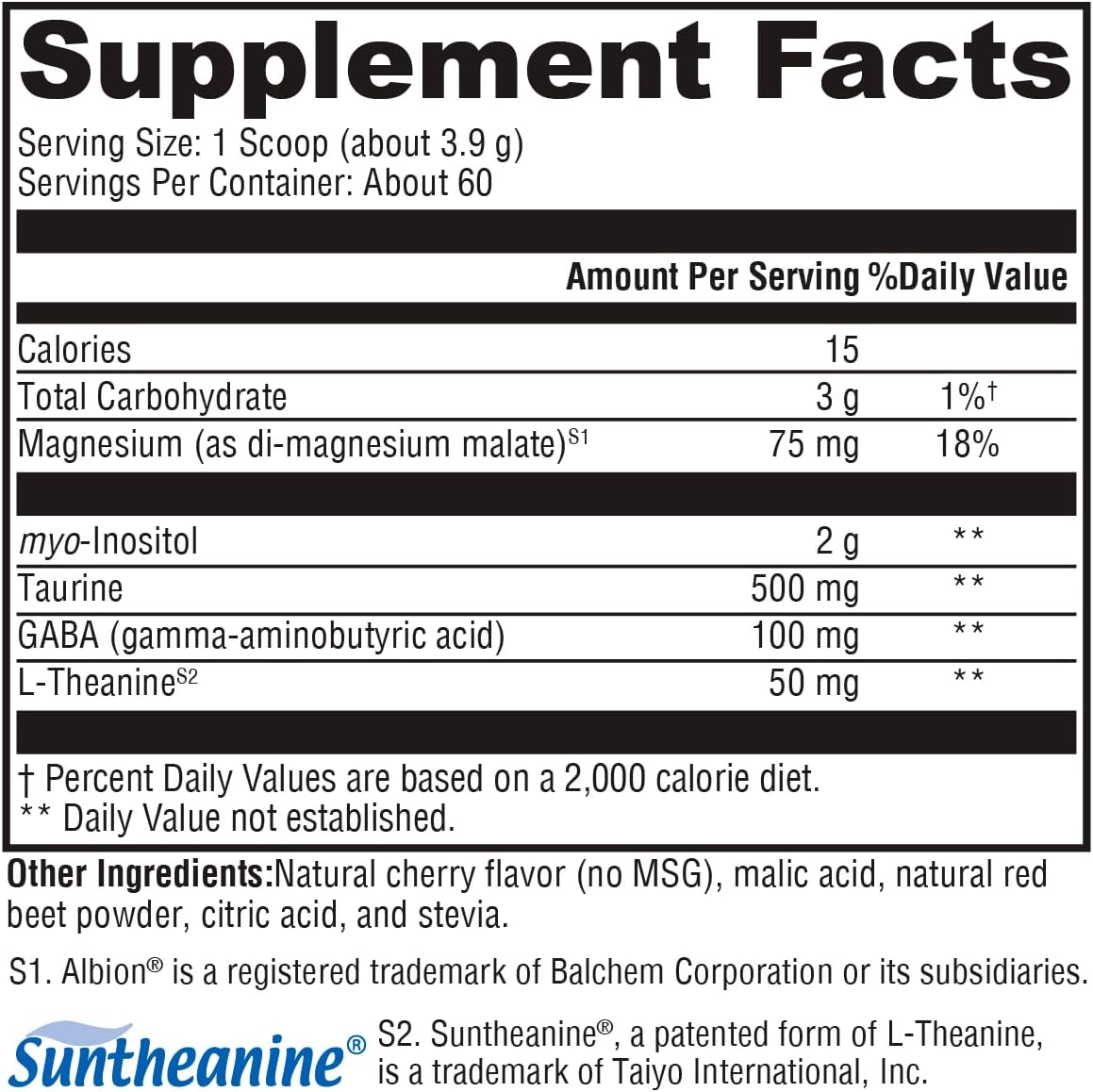 Xymogen RelaxMax Cherry Flavor Supplement Facts Ingredients