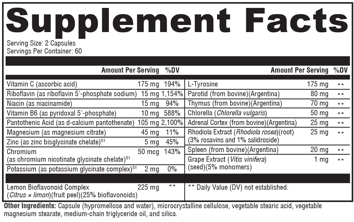 Xymogen Adrenal Manager 60 ingredients