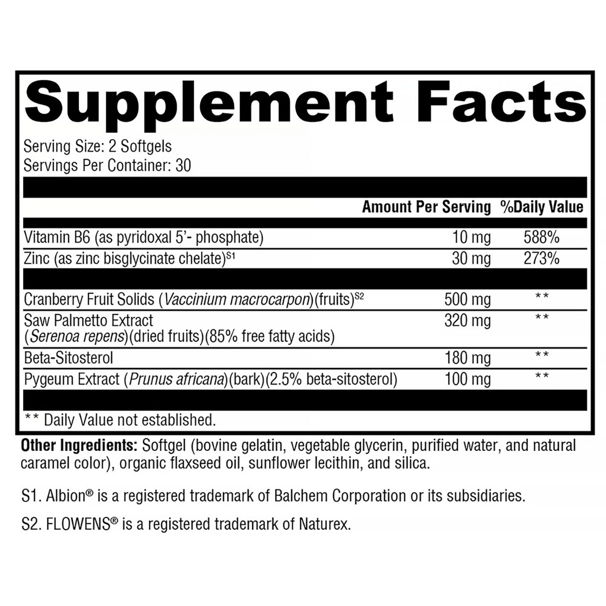 xymogen prostate flo supplement facts ingredients label