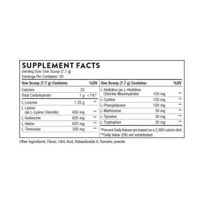 Thorne Amino Complex Supplement Facts Box