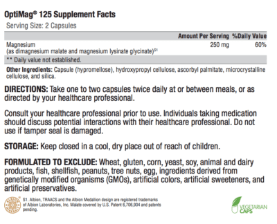 OptiMag 125 Supplement Facts