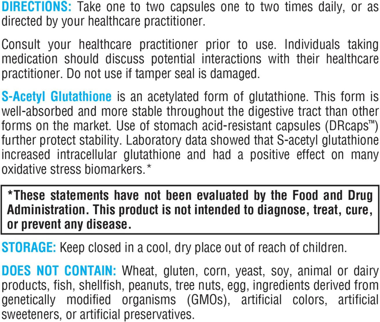 Xymogen S Acetyl Glutathione 120 capsules directions label