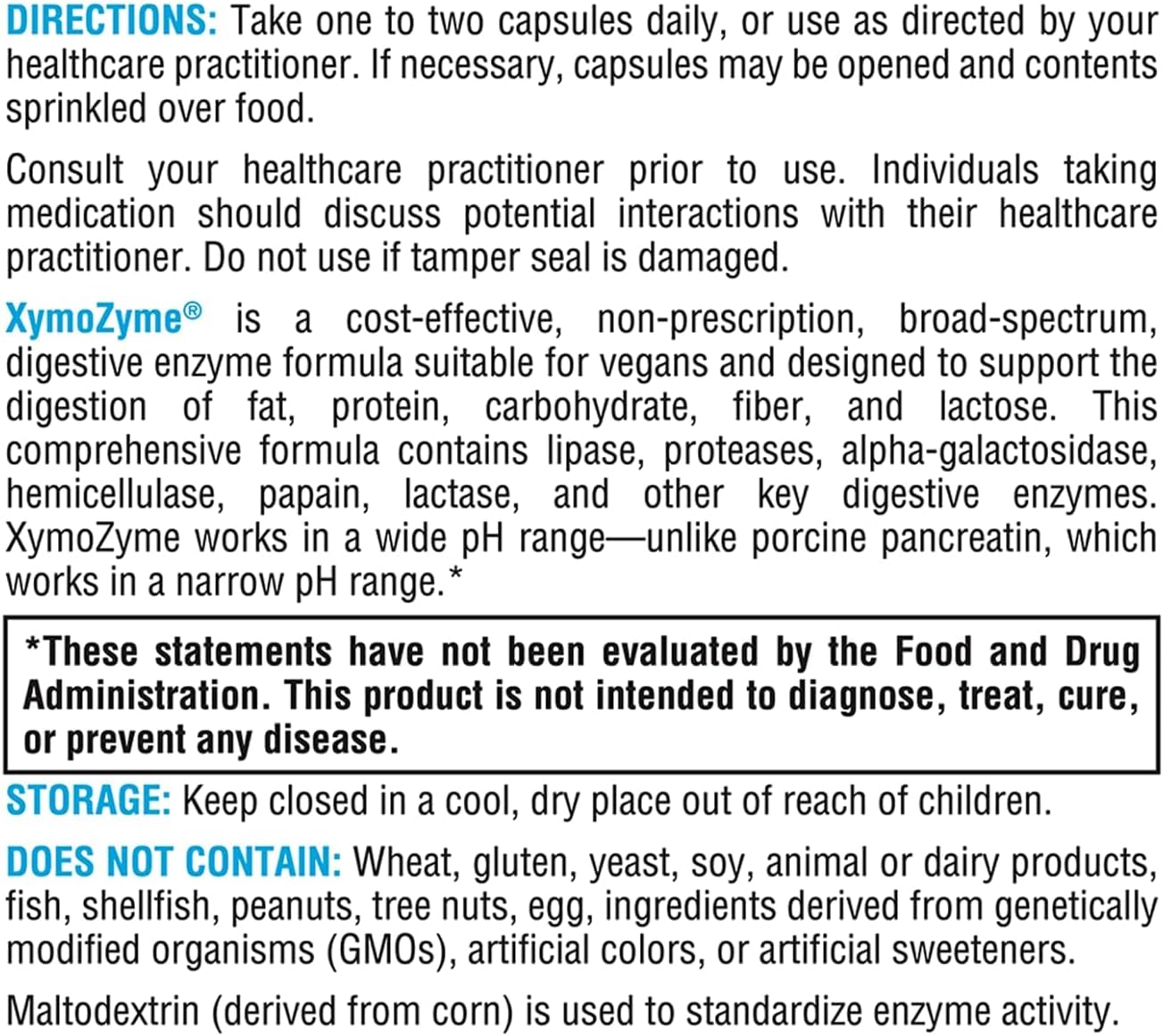 Xymogen XymoZyme 120 capsules directions label