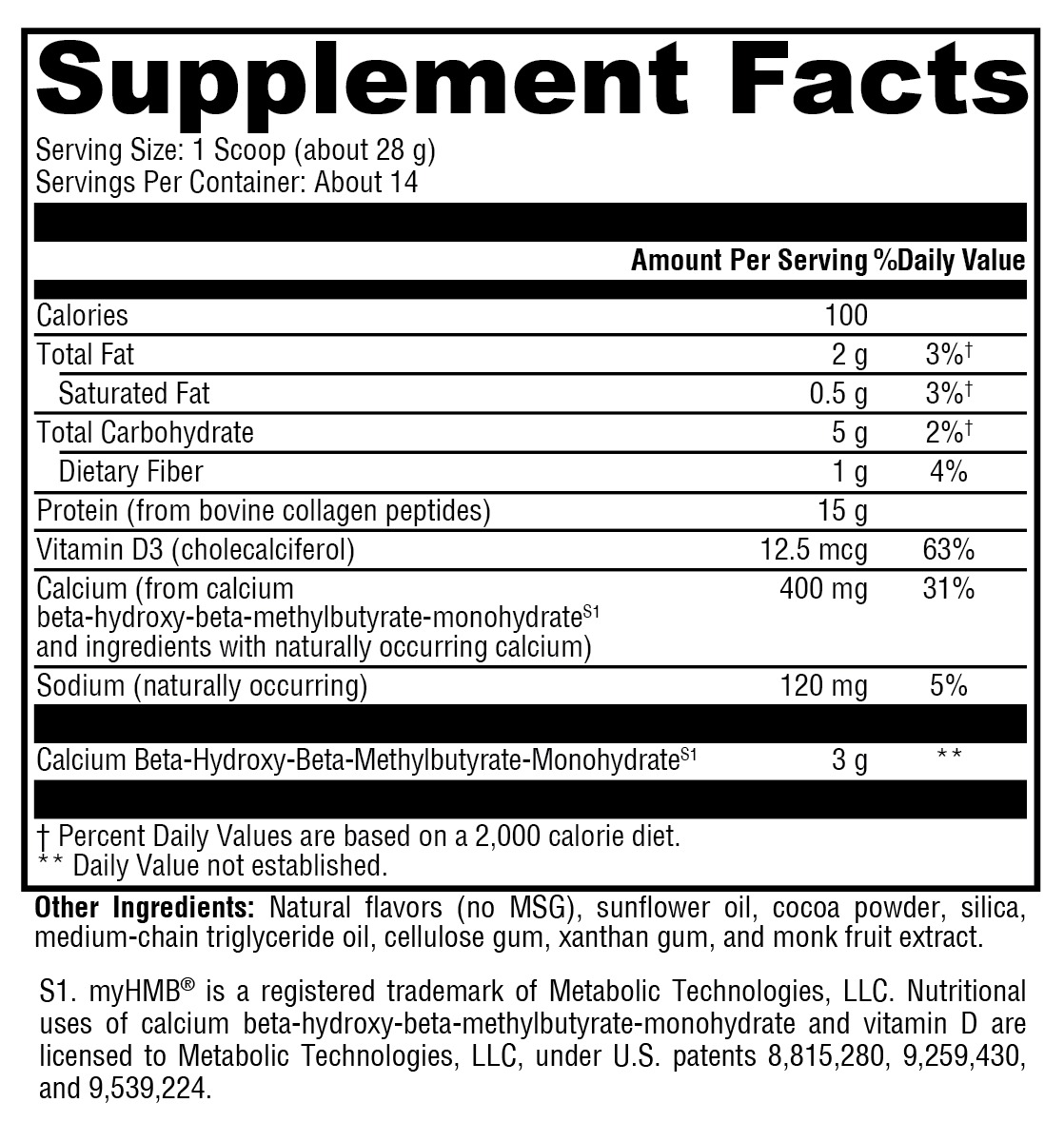 Xymogen Fit lean Food Collagen Mocha Latte Supplement Facts Label