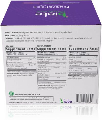 Biote Nutrapack box ingredients