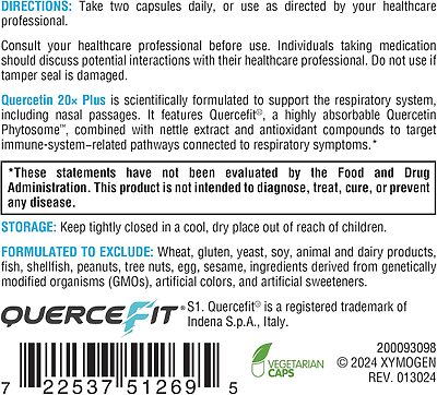 Xymogen Quercetin 20X Plus - ingredients and directions