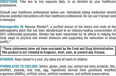Xymogen Ashwagandha 35 - ingredients and supplement facts