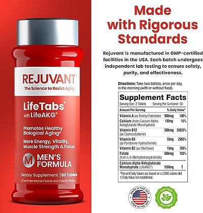 Rejuvant AKG Lifetabs for Men with LifeAKG Supplement Facts