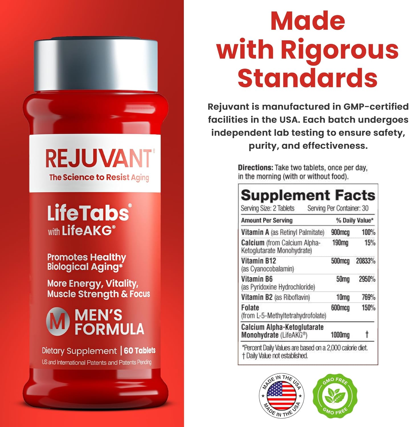 Rejuvant AKG Lifetabs for Men with LifeAKG Supplement Facts