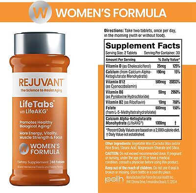 Rejuvant AKG Lifetabs for Women with LifeAKG Ingredients Label
