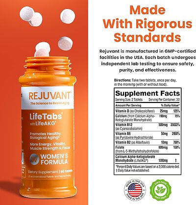 Rejuvant AKG Lifetabs for Women with LifeAKG Ingredients Standards Allergens