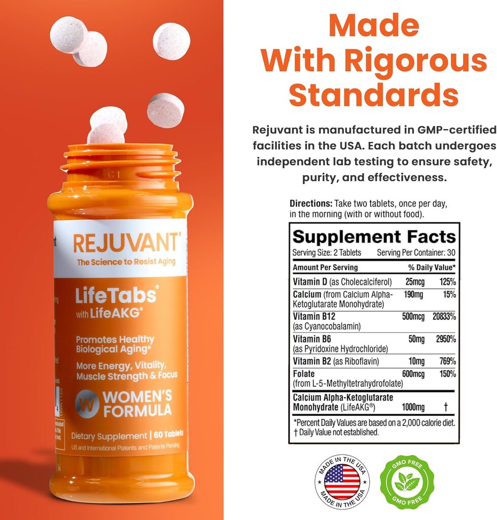 Rejuvant AKG Lifetabs for Women with LifeAKG Ingredients Standards Allergens
