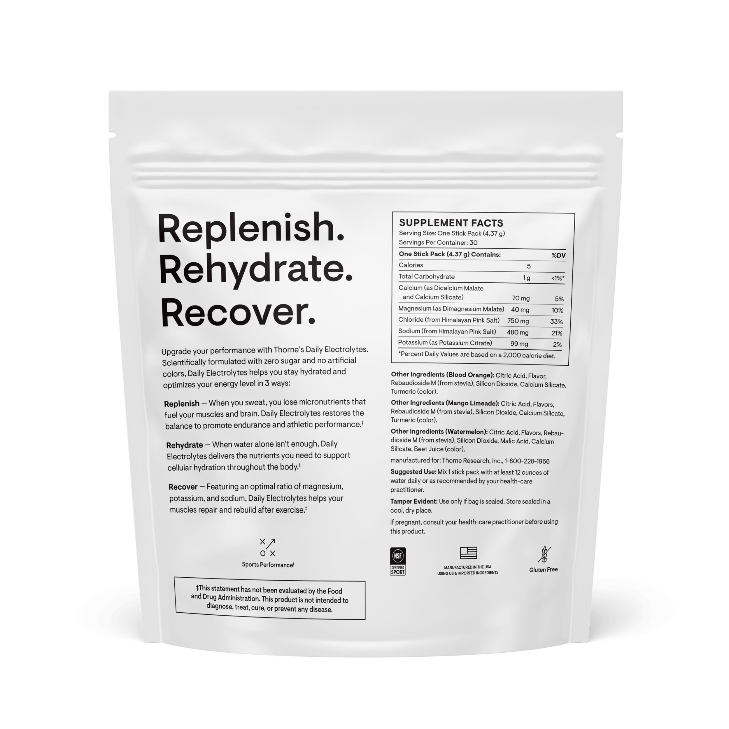 Thorne Daily Electrolytes Variety Pack Back of Package