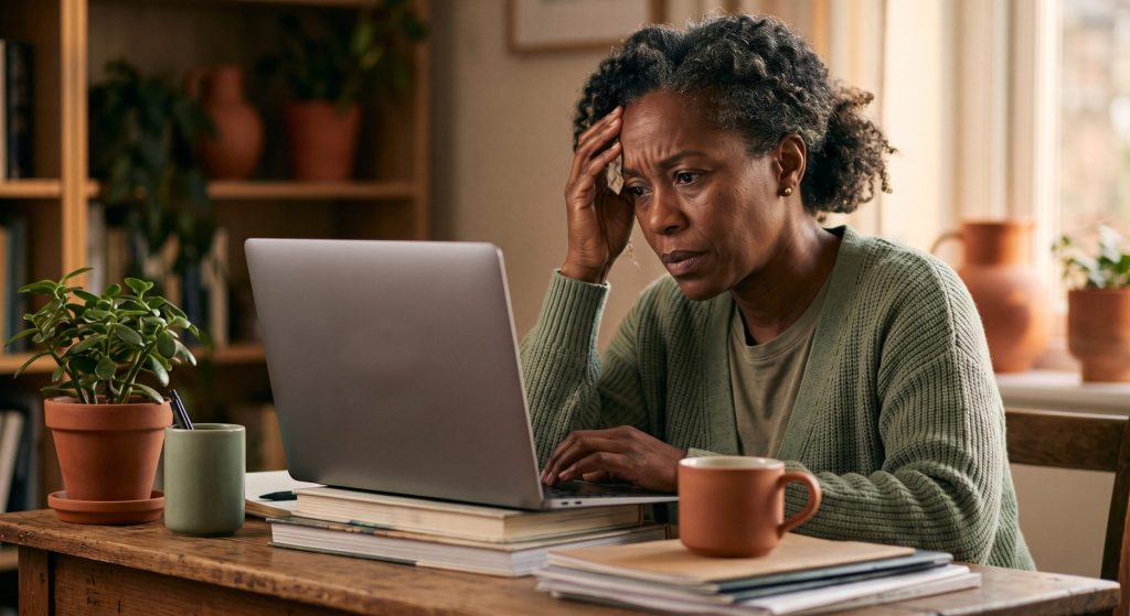stressed women on her computer anxiety and stress tips