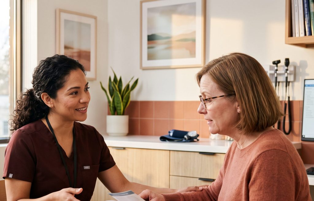 woman being explained different probiotics at cunningham clinic, in denver, colorado