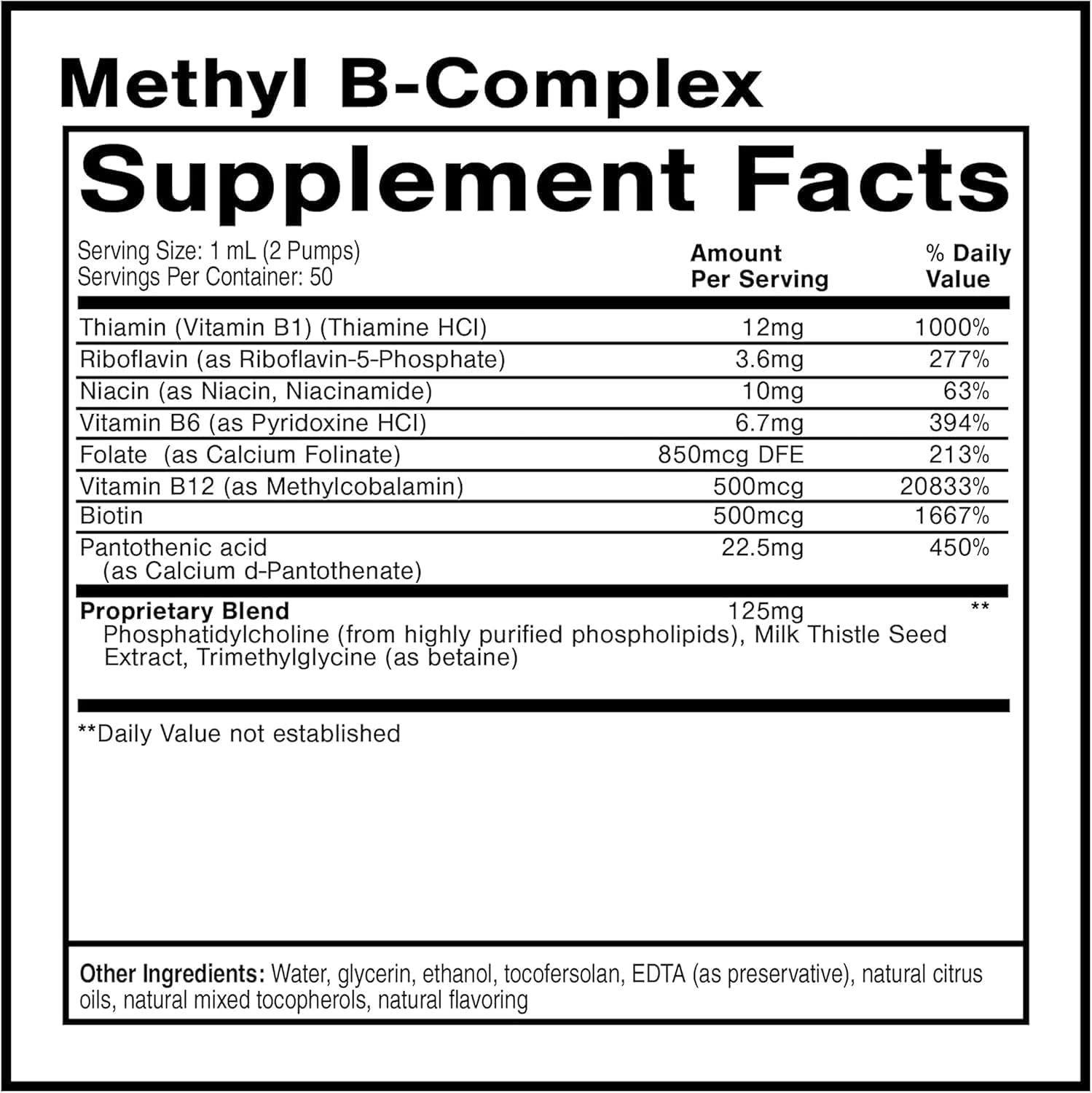 Quicksilver methyl b complex supplement facts